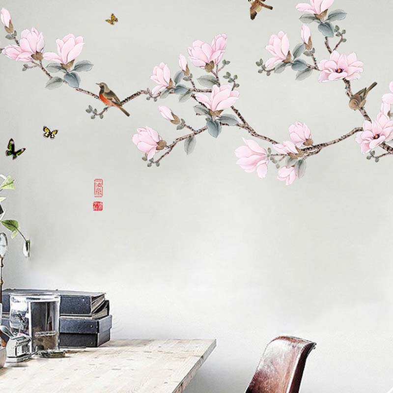 3d 꽃 나무 가지 벽 스티커 홈 인테리어 자기 접착제 매화 꽃 벽 데칼 거실 침실 예술